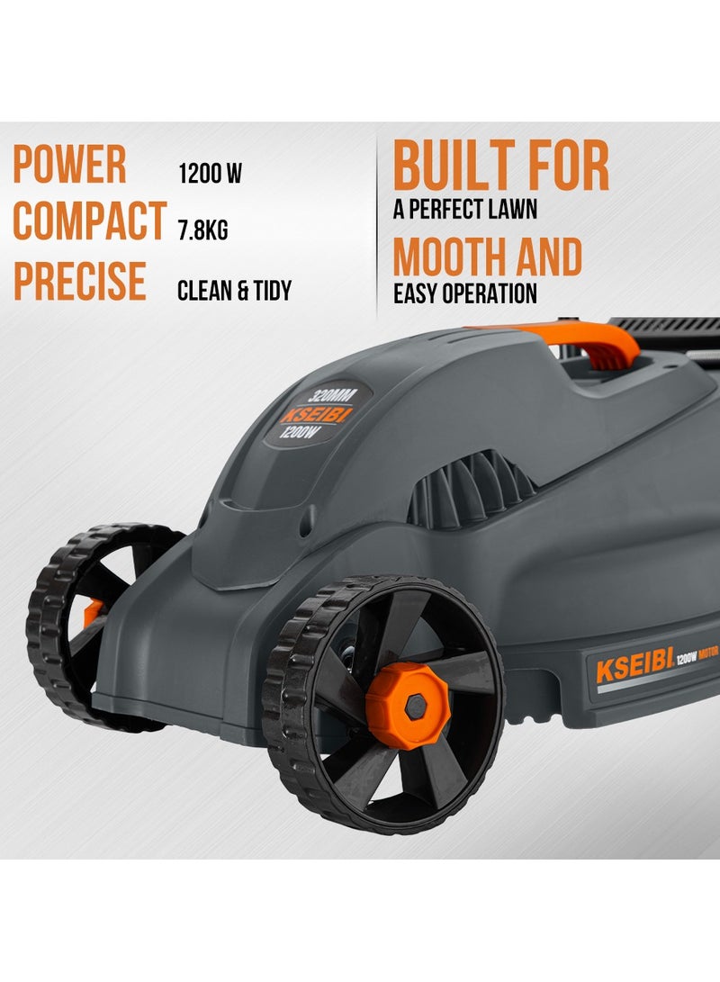 كسيبي جزازة العشب الكهربائية، جزازة العشب 1200 وات للساحات الصغيرة، جزازة العشب المدمجة وخفيفة الوزن، مقبض قابل للطي، ارتفاع القطع قابل للتعديل، جزازات العشب ذات الدفع السلكي لساحة الحديقة. - Image 4